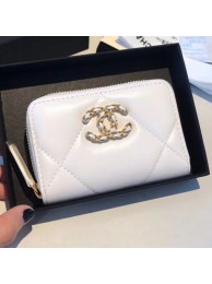 Chanel 19 Goatskin Zipped Coin Purse AP0949 White 2019 Collection AQ02880