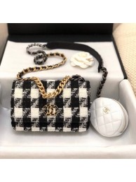 Chanel 19 Houndstooth Tweed Flap Bag and Coin Purse Black/White 2019 Collection AQ01183