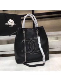 Chanel Calfskin & silver-Tone Metal 80761 black AQ02554