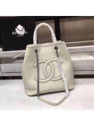 Chanel Calfskin & silver-Tone Metal 80761 white AQ03675