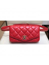 Chanel Calfskin Chain Belt Quilted Fanny Pack Waist Flap Bag AS0628 Red 2019 AQ02012