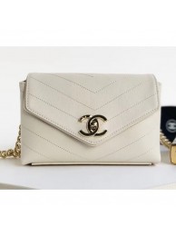 Chanel Calfskin Chevron Small Waist/Shoulder Bag A57592 White 2019 AQ01737