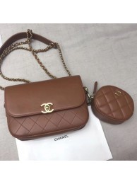 Chanel Calfskin Flap Bag and Coin Purse AS1094 02 Brown 2019 Collection AQ02230