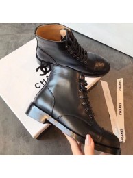 Chanel Calfskin Flat Lace up Short Boot Black 2019 01 Collection AQ03037