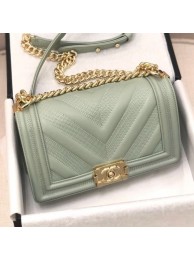 Chanel Calfskin Patchwork Chevron Medium Boy Flap Bag A67086 Light Green 2019 Collection AQ02064