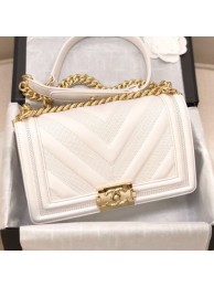 Chanel Calfskin Patchwork Chevron Medium Boy Flap Bag A67086 White 2019 Collection AQ01951