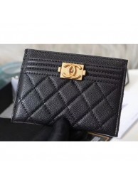 Chanel Caviar Leather Boy Card Holder A84431 Black AQ01777