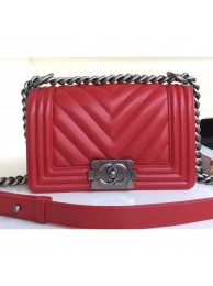 Chanel Caviar Leather Chevron Boy Flap Small Bag Red 2018 AQ04008
