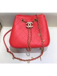 Chanel Charms Lambskin Drawstring Bucket Mini Bag Red 2019 AQ00950