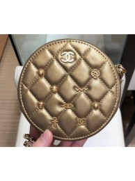 Chanel Charms Round Clutch With Chain Bag Metallic Gold 2019 AQ01073