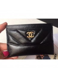 Chanel Chevron Aged Calfskin Gabrielle Card Holder A84386 Black AQ03522