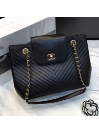 Chanel Chevron Calfskin Strap Shopping Bag Black 2019 Collection AQ04359