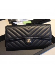 Chanel Chevron Flap Wallet Black 2018 AQ01955