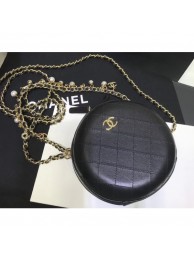 Chanel City Box Round Evening Bag with Pearl Chain AS0203 Black 2019 AQ02627