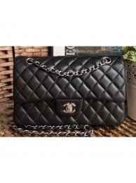 Chanel Classic Flap Medium Bag A1112 Black in Sheepskin Leather with Silver Hardware AQ02995