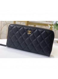 Chanel Classic Long Zipped Wallet 31507 Grained Calfskin Black/Gold AQ02263