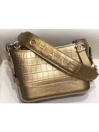 Chanel Crocodile Embossed Calfskin Gabrielle Small Hobo Bag AS0865 Metallic Gold 2019 AQ03335