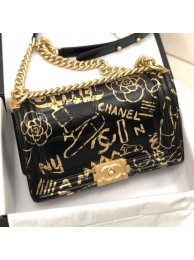 Chanel Crocodile Embossed Graffiti Leather Medium Boy Flap Bag A67086 Black 2019 Collection AQ02507