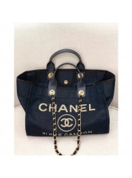 Chanel Deauville Lurex Canvas Large Shopping Bag A93786 Navy Blue/Gold 2019 Collection AQ01409