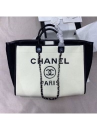 Chanel Deauville Wool Felt Large Shopping Bag A93786 White/Black 2019 Collection AQ01199