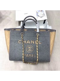 Chanel Deauville Wool Felt Medium/Large Shopping Bag A93786 Gray/Beige 2019 Collection AQ03212