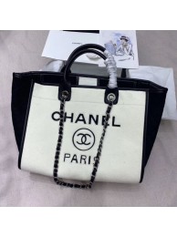 Chanel Deauville Wool Felt Medium Shopping Bag A93786 White/Black 2019 Collection AQ03255
