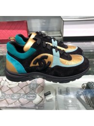 Chanel Fabric and Suede Sneakers G34360 Black/Turquoise/Gold 2019 Collection AQ01414
