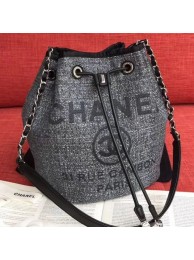 Chanel Fabric Logo Print Small Drawstring Bucket Bag Black 2019 Collection AQ02479