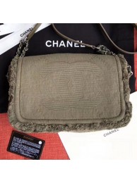 Chanel Fringe Trim Fabric CC Flap Bag Olive Green 2019 Collection AQ02313