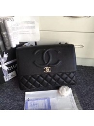 Chanel Grained Calfskin & Silver-Tone Metal A91869 Black AQ01009