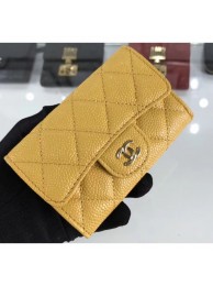Chanel Grained Leather Classic Flap Card Holder A80799 Yellow/Gold AQ01368