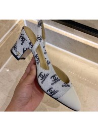 Chanel Heel 6.5cm Slingbacks G31318 Logo White 2020 AQ00721