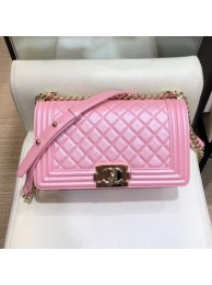 Chanel Iridescent Quilted Grained Leather Medium Boy Flap Bag Pink 2019 Collection AQ01652