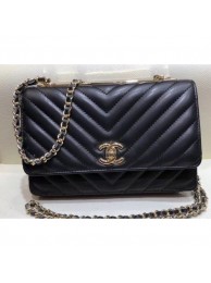 Chanel Lambskin Chevron Trendy CC Wallet On Chain WOC Bag A84456 Black 2018 AQ01957