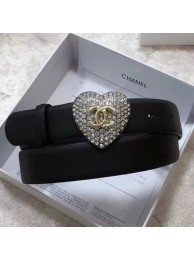 Chanel Leather Belt 30mm with Crystal Heart Buckle Black 2020 Collection Belt AQ02618
