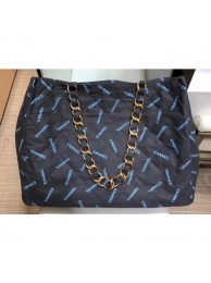 Chanel Logo Print Vintage Canvas Shopping Tote Bag Black 2019 AQ02461