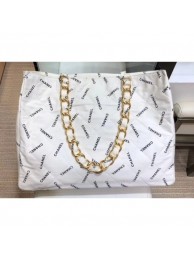 Chanel Logo Print Vintage Canvas Shopping Tote Bag White 2019 AQ01661