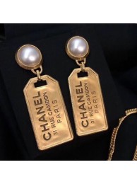 Chanel Metal Tag Pearl Short Earrings AB3278 2019 Collection AQ04307