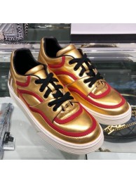 Chanel Metallic Lambskin Low-Top Sneakers G35063 Gold/Red 2019 Collection AQ01547