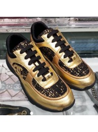 Chanel Metallic Leather and Tweed Low-Top Sneakers G35060 Black/Gold 2019 Collection AQ01849