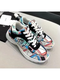 Chanel Multicolor Print Fabric & Calfskin Sneaker Cyan 2020 Collection AQ00996