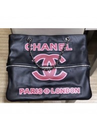 Chanel Paris and London Logo Shopping Tote Bag with Zip Black 2019 AQ03509