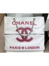 Chanel Paris and London Logo Shopping Tote Bag with Zip White 2019 AQ04301