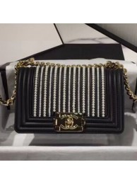 Chanel Pearl Calfskin Small Boy Flap Bag A67085 Black 2019 Collection AQ04254