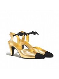 Chanel Pumps G36360 Laminated Lambskin & Grosgrain Gold & Black AQ01599