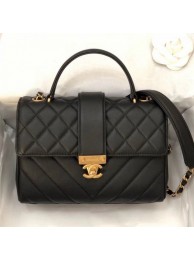 Chanel Quilted and Chevron Calfskin Flap Bag with Top Handle AS0804 Black 2019 Collection AQ02828