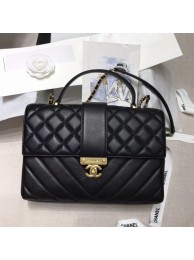 Chanel Quilted and Chevron Calfskin Large Flap Bag with Top Handle AS0712 Black 2019 Collection AQ01608