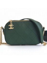 Chanel Quilted Calfskin Button Side Camera Case Bag A57574 Green 2019 Collection AQ02190
