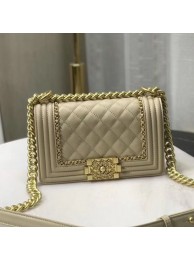 Chanel Quilted Calfskin Chain Small Boy Flap Bag A67085 Beige 2019 Collection AQ01700