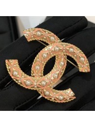 Chanel Quilted CC Pearls Brooch Gold/Pink 2019 Collection AQ01345